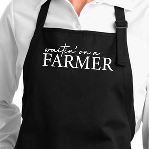 Farmer Farm Farming Apron Gift Waiting on a Farmer Custom Apron Farm Girl Country Girl Kitchen Apron w/Pockets Cooking Gift Grilling BBQ
