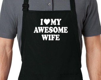 I Love My Wife Apron, Funny BBQ Kitchen Gift