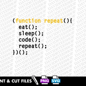 Codeur PNG : Eat Sleep Code Repeat - Clipart programmeur (300 DPI, téléchargement numérique, SVG disponible)