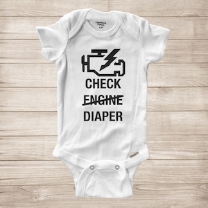 Check Diaper Super Soft Cotton Baby Infant Gerber® Bodysuit Onesie Baby Shower Gift Pregnancy Announcement Funny Check Engine Diaper