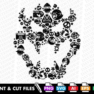 King Bowser Mosaic Mario Silhouette Svg Vector Cut File Clipart Download for Cricut Silhouette (Svg, Png, Eps, Ai, Dxf)