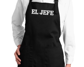 El Jefe Apron: Funny Latino Chef Cooking Gift, Adjustable Cotton-Poly Blend