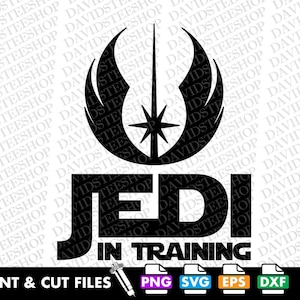 Op de afbeelding: Zwart-wit digitaal ontwerp met het Star Wars Jedi-symbool en de tekst "Jedi in opleiding".