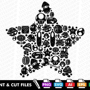 Mario Star Mosaic Silhouette Svg Vector Cut File Clipart Download for Cricut Silhouette (Svg, Png, Eps, Ai, Dxf)