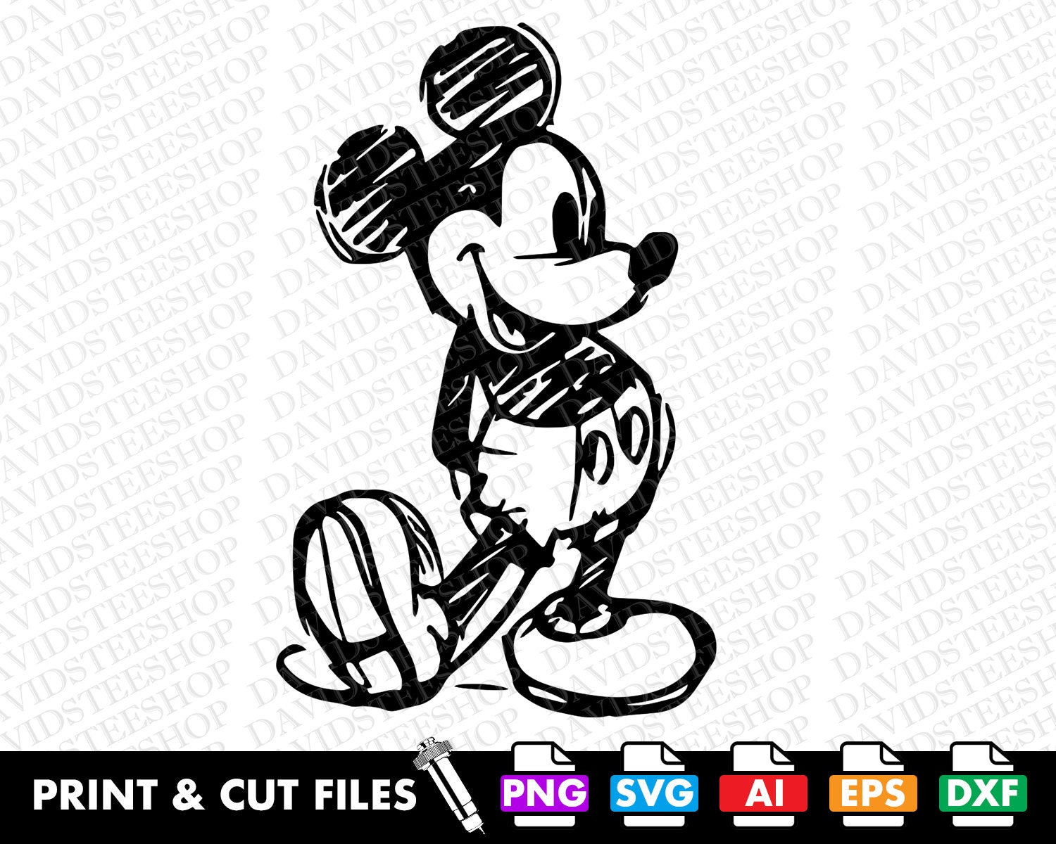 ミッキーマウスのアーティストスケッチ（svg、png、eps、ai、dxf形式