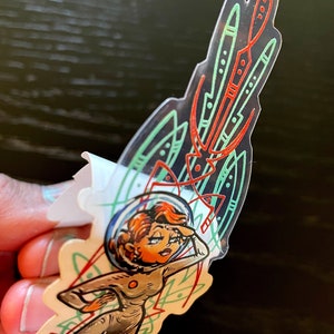 2 sizes! Clear Space Girl Pinstripe Sticker