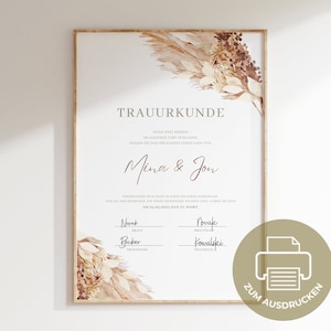 Eheurkunde Boho für freie Trauung und Standesamt | Digitaler Download