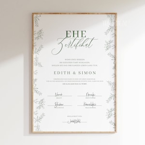 Trauurkunde Vorlage für freie Trauungen und Standesamt  | Heiratsurkunde Greenery zum Ausdrucken | Digitaler Download | Edtih