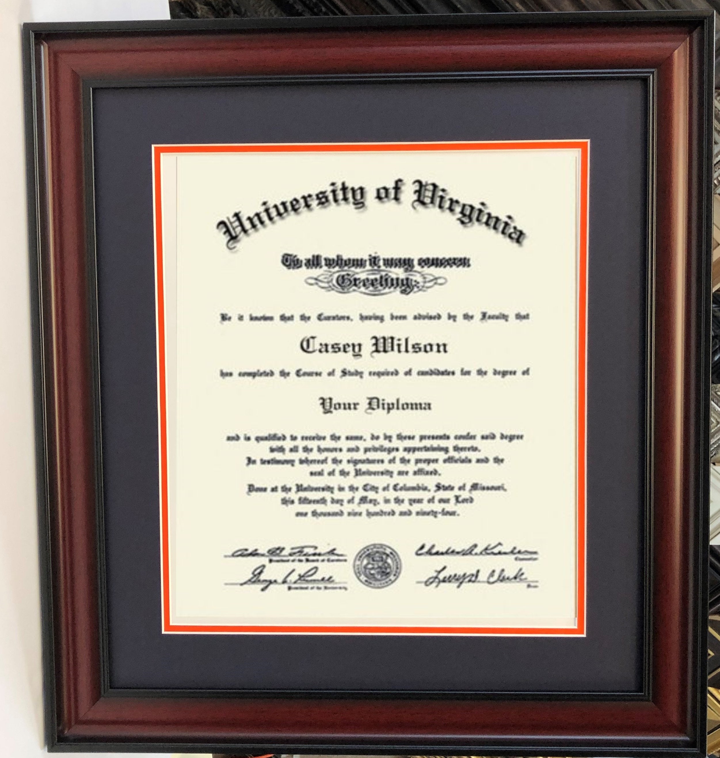 Customized University of Virginia UVA Diploma Certificate Etsy