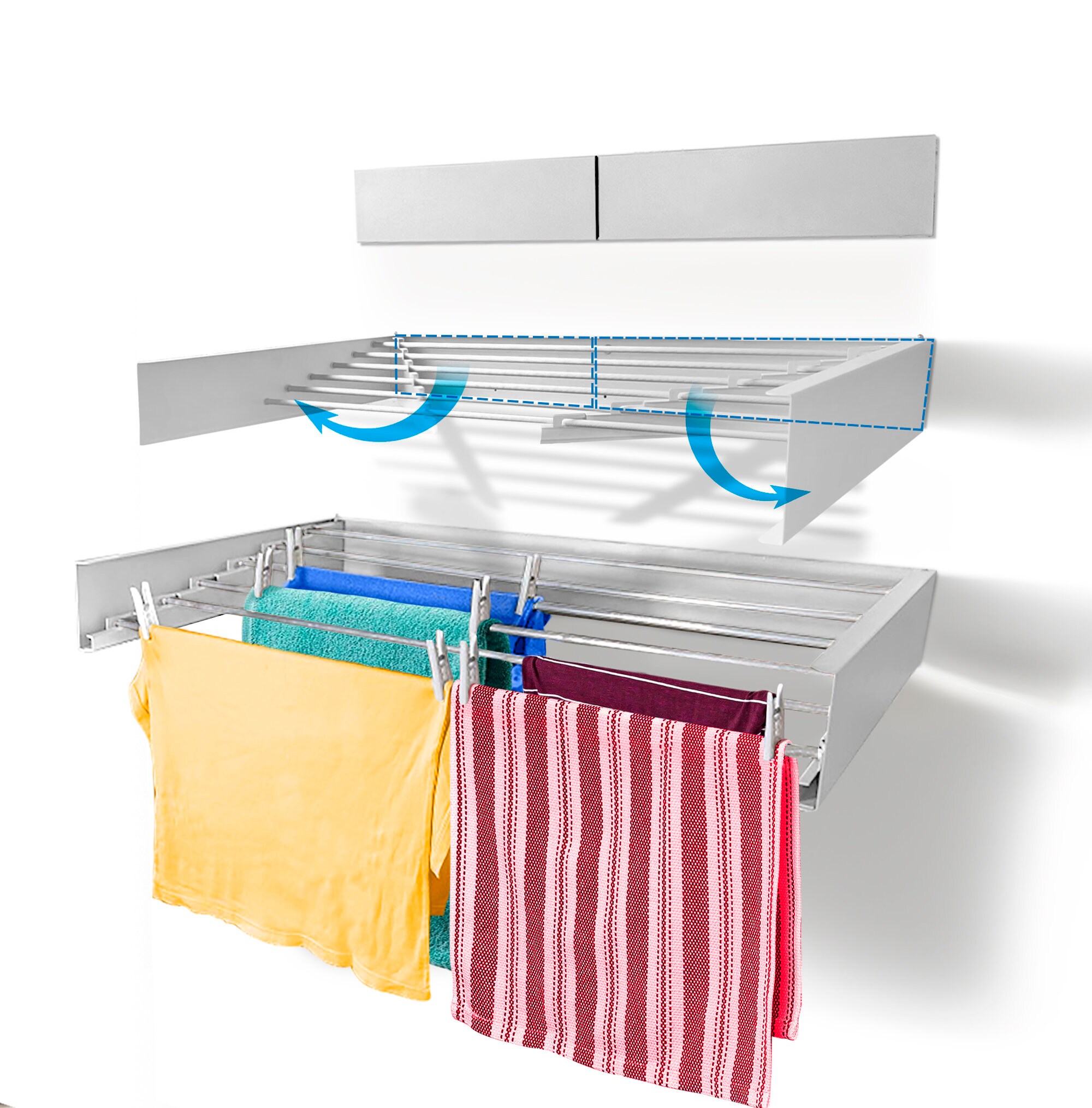 Step up Laundry Drying Rack Airer Wall Mounted Retractable Clothes