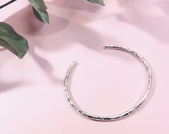 Simple silver hammered bangle bracelet JULIA