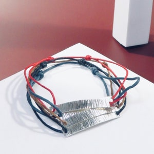Waxed cotton cord bracelet for men hammered in sterling silver DORIAN