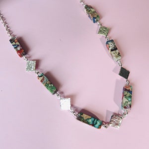 Sterling silver hammered necklace with imperial jasper handmade CALYPSO image 5