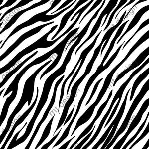 May include: A black and white zebra print pattern. The design features irregular, curved black stripes against a white background. The pattern is repeated across the image, creating a bold and striking visual effect. This design is suitable for various applications.