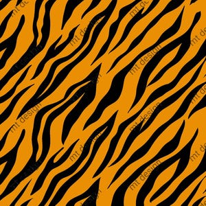 May include: Orange and black tiger stripe pattern. The design features bold, black stripes against a vibrant orange background. The pattern is repeated across the image, creating a dynamic and eye-catching visual.