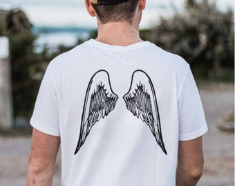 Handgemaakt T-shirt met engelenvleugels: ringgesponnen katoenen uniseks T-shirt