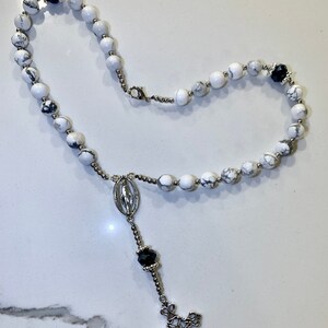 Custom Marble Car Rosary---Custom Small Rosary---Custom Prayer Beads-- Marble and Navy Blue Car Rosary