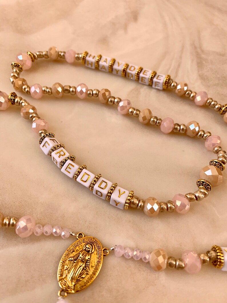 Personalized Rosary Custom Rosary Rosary With Names Light Etsy