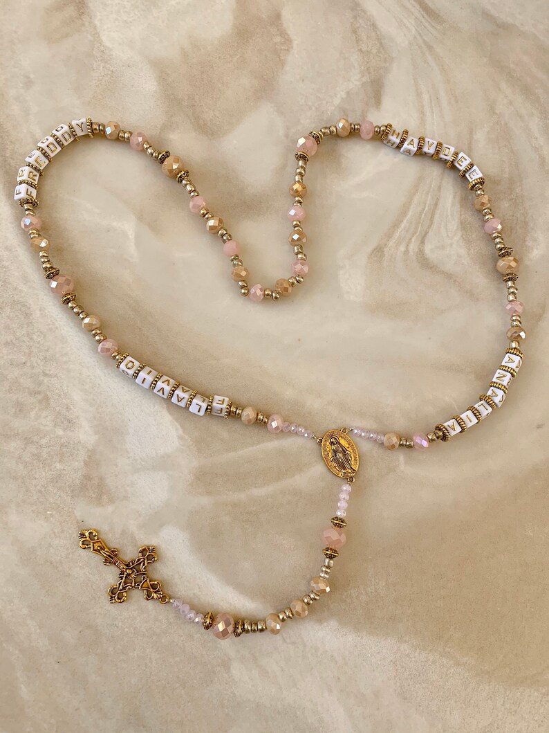 Personalized Rosary Custom Rosary Rosary With Names Light Etsy
