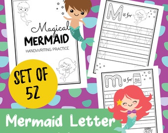 Mermaid Letter Tracing Book: 52 Printable Pages of Alphabet Handwriting Practice for Preschool and Kindergarten