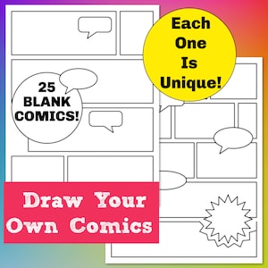 25 leere Comic-Seiten zum Erstellen Ihres eigenen Comics, exklusive druckbare Comic-Vorlagen, keine Wiederholungen, jede Seite hat Sprechblasen!