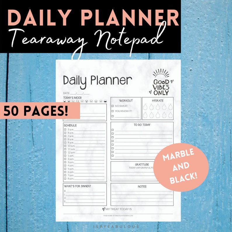 Daily Planner Notepad: A 50-Page Tearaway Good Vibes Only image 1