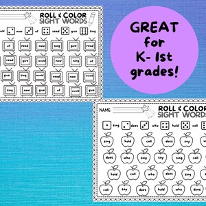 10 Roll & Color Sight Word Worksheets: Color By Sight Word, Learn Sight Words, Sight Word Games