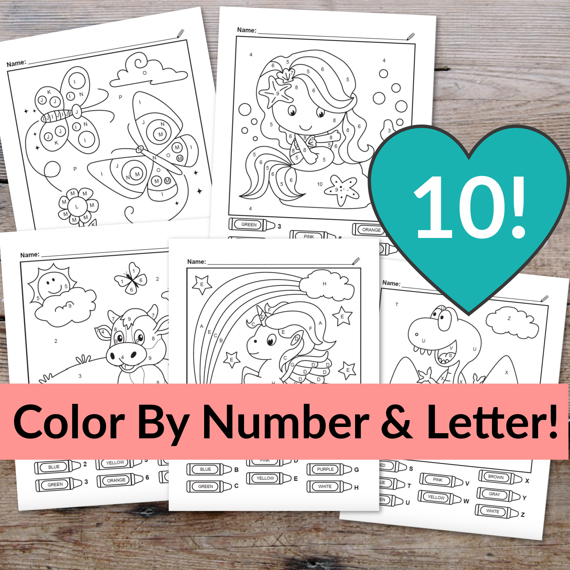 10 Printable Color by Number & Color by Letter Worksheets for | Etsy
