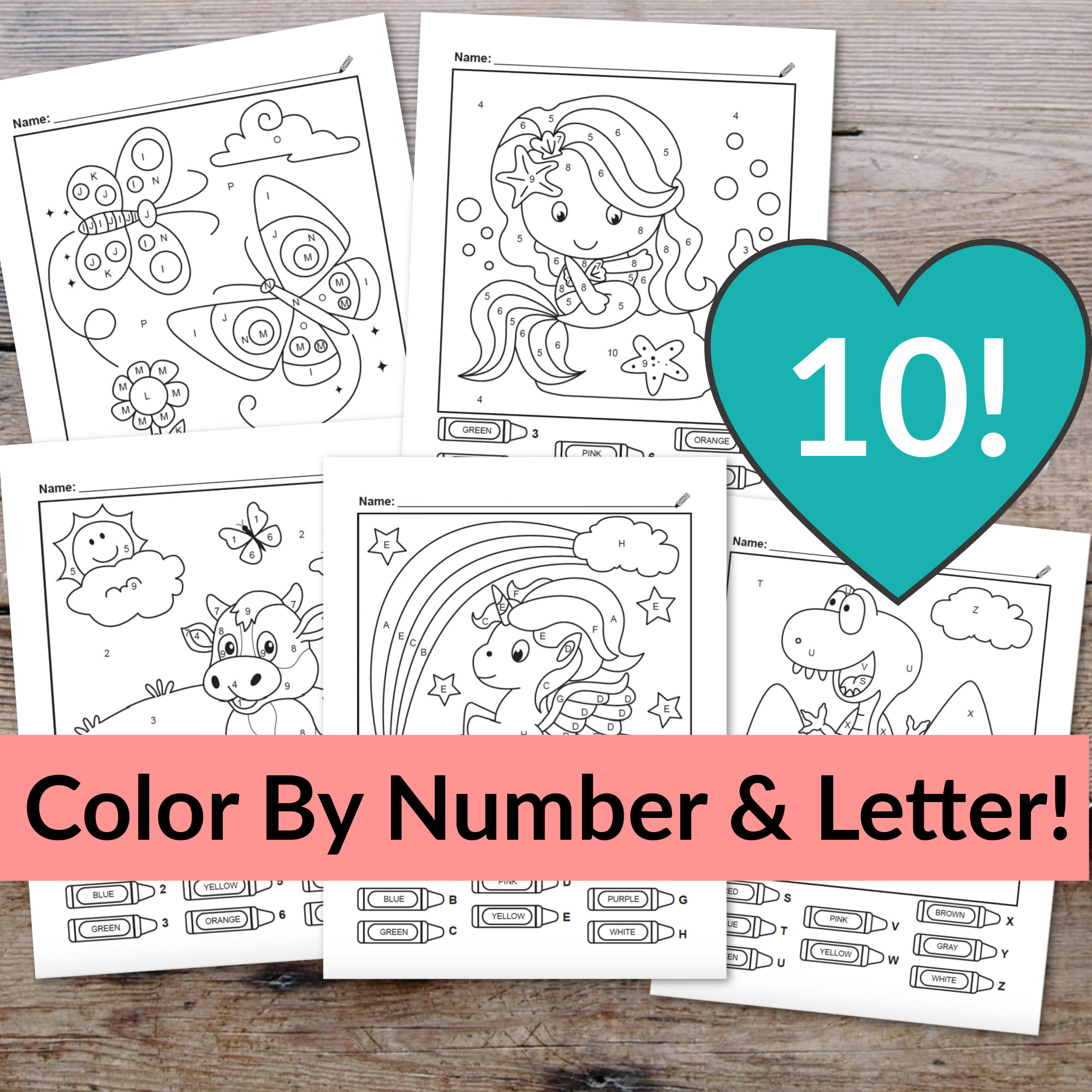 10 color by number color by letter worksheets color by etsy