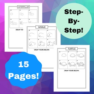 15 Step-by-Step Animals for Kids Set 2: Directed Drawing, How To Draw for Kids, How To Draw for Toddlers, Animal Drawing Tutorials