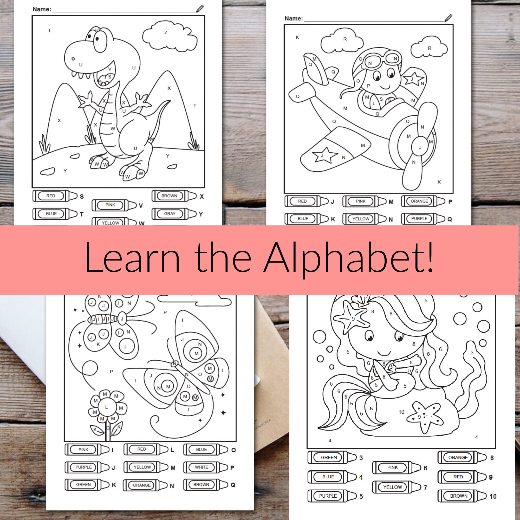 10 Color By Number & Color By Letter Worksheets: Color By | Etsy