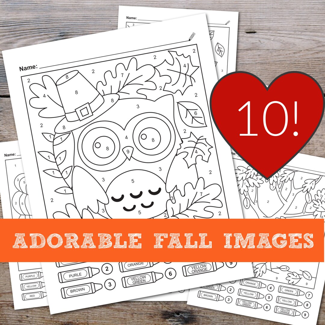 10 Fall Themed Color by Number Printable Coloring Pages for Kids! - Etsy