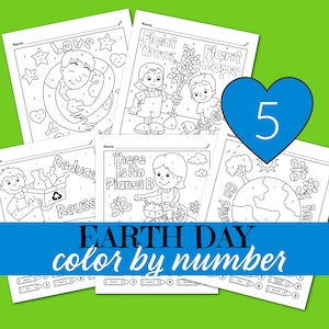5 Earth Day Color By Number Coloring Pages for Kids