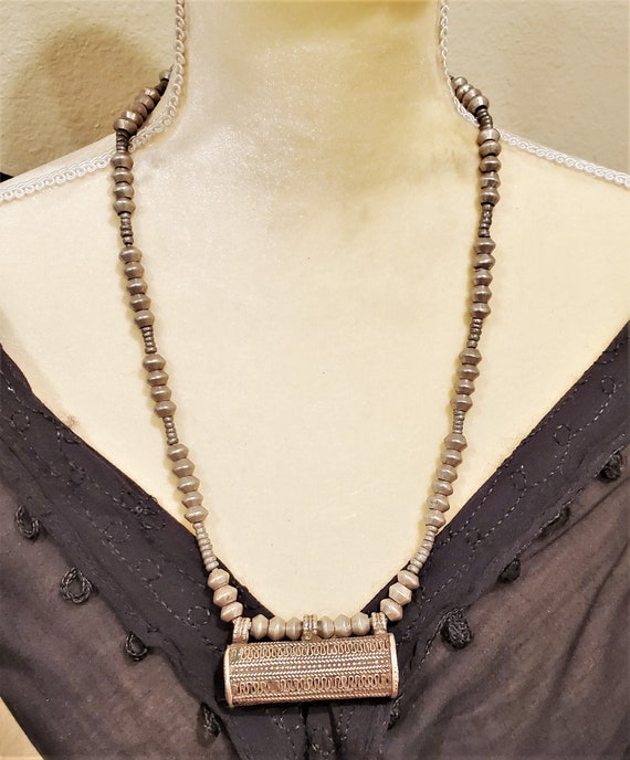 Old Ethiopian Telsum Silver amulet Beads Necklace,