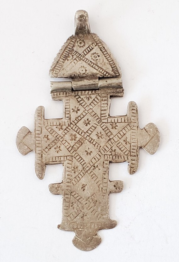 Old Ethiopian silver Amulet pendant cross, Christ… - image 3