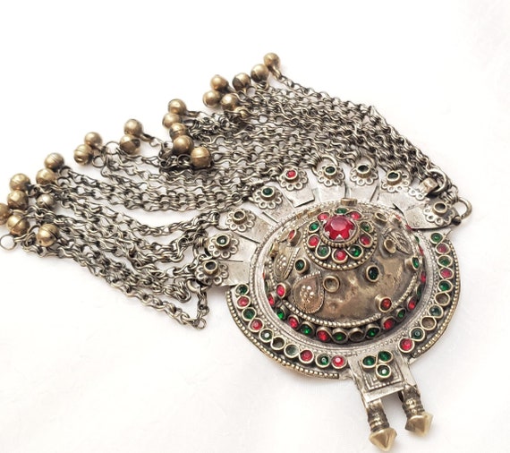 Antique large Yemen  Silver Pendant with Bells tr… - image 3