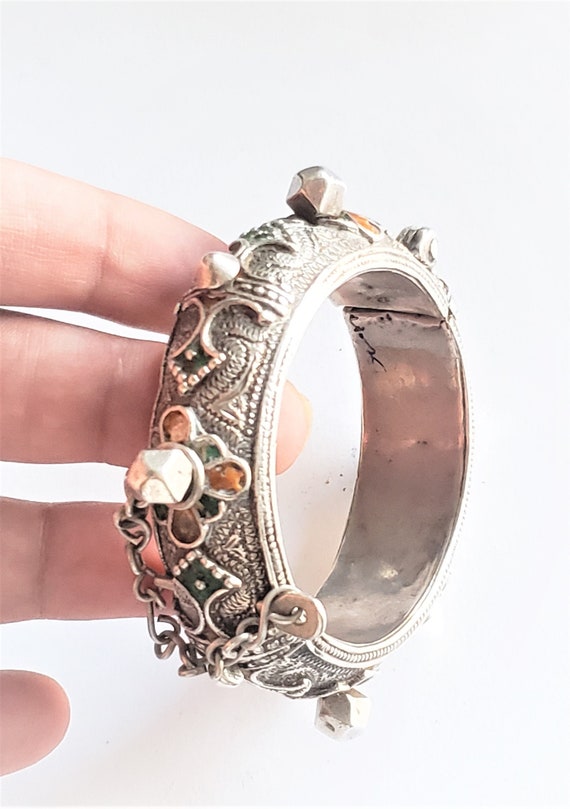 Antique Silver Moroccan Berber enamel Bracelet,et… - image 7