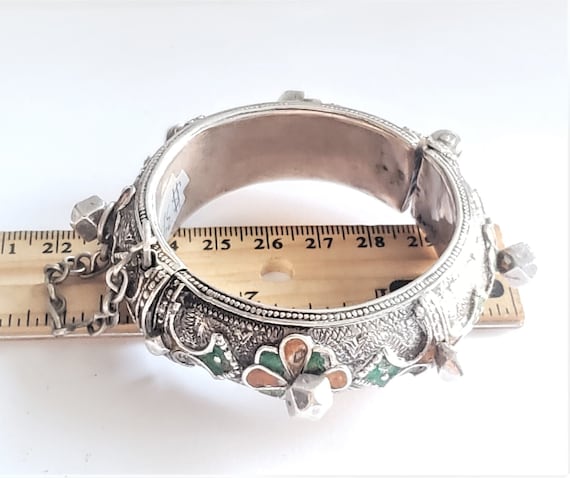 Antique Silver Moroccan Berber enamel Bracelet,et… - image 9