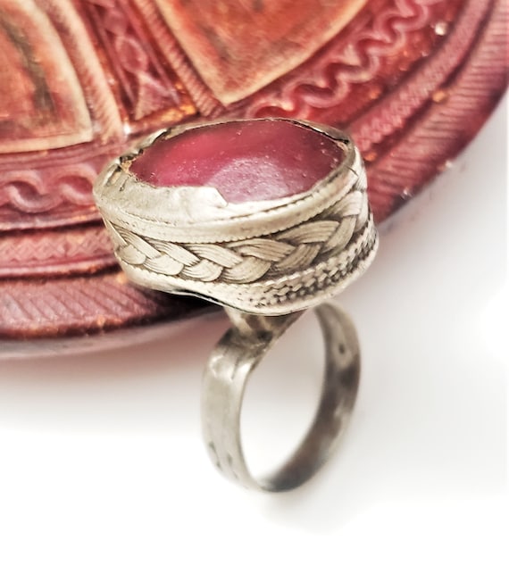 Antique Tuareg Silver Ring: Red Stone Tribal Jewelry, Size 7 - Etsy