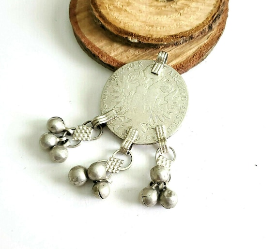 Antique Yemen Silver Dangles coin pendant Maria T… - image 1