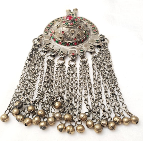 Antique large Yemen  Silver Pendant with Bells tr… - image 2