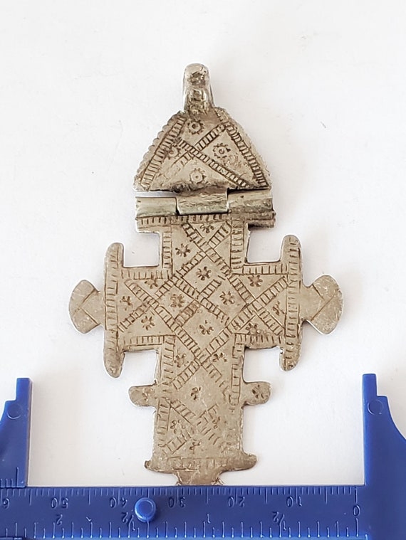 Old Ethiopian silver Amulet pendant cross, Christ… - image 7