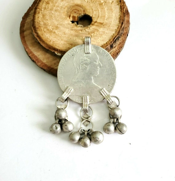 Antique Yemen Silver Dangles coin pendant Maria T… - image 6