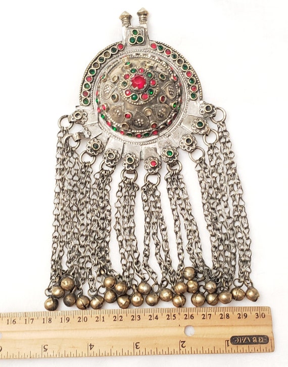 Antique large Yemen  Silver Pendant with Bells tr… - image 10