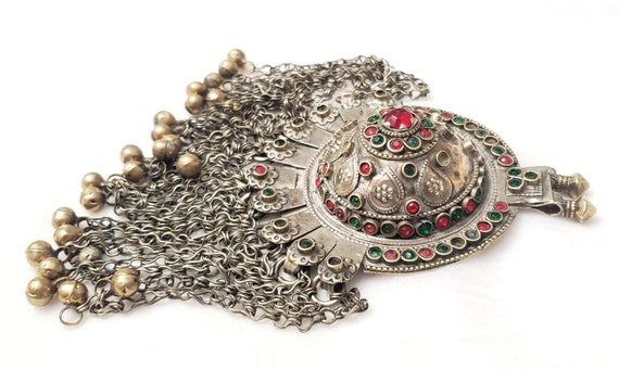 Antique large Yemen  Silver Pendant with Bells tr… - image 4