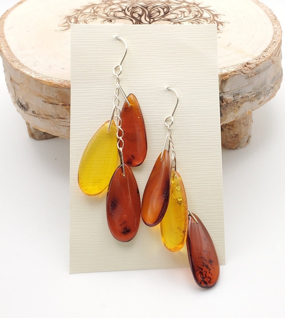 Baltic amber Earrings ,Dangle & Drop Earrings, Natural Baltic amber, Polished amber, Genuine amber, Amber beads, Gemstone earrings
