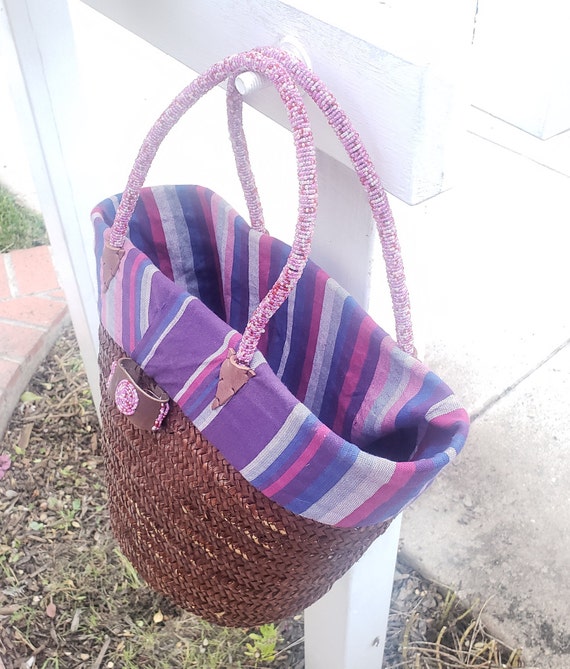 African Beaded Straw Bag Handwoven,Tote Beach Bag,