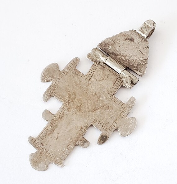 Old Ethiopian silver Amulet pendant cross, Christ… - image 5