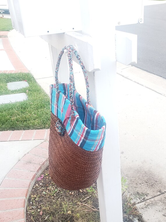 African Beaded Straw Bag Handwoven,Tote Beach Bag… - image 3