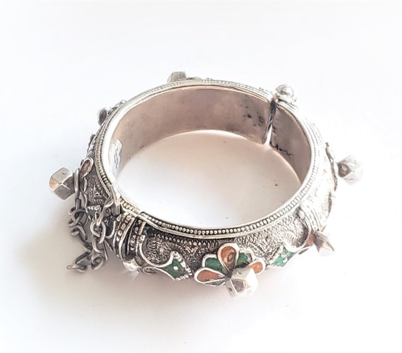 Antique Silver Moroccan Berber enamel Bracelet,et… - image 1